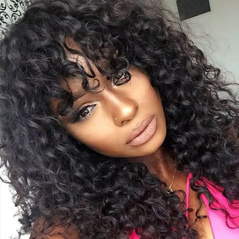 

Deep Curly 360 Lace Frontal Wig With Bangs 250 Density Brazilian 13x6 Lace Front Human Hair Bob Wigs Pre Plucked Ever BeautyRemy