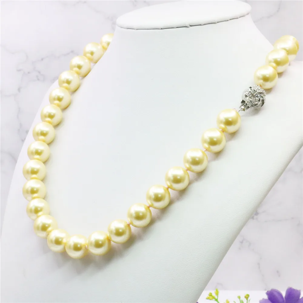 

Fashion Jewelry 10mm AAA Gold-Color South Sea Shell Pearl Necklace Pearl Jewelry Rope Chain Necklace Pearl Bead Natural Stone