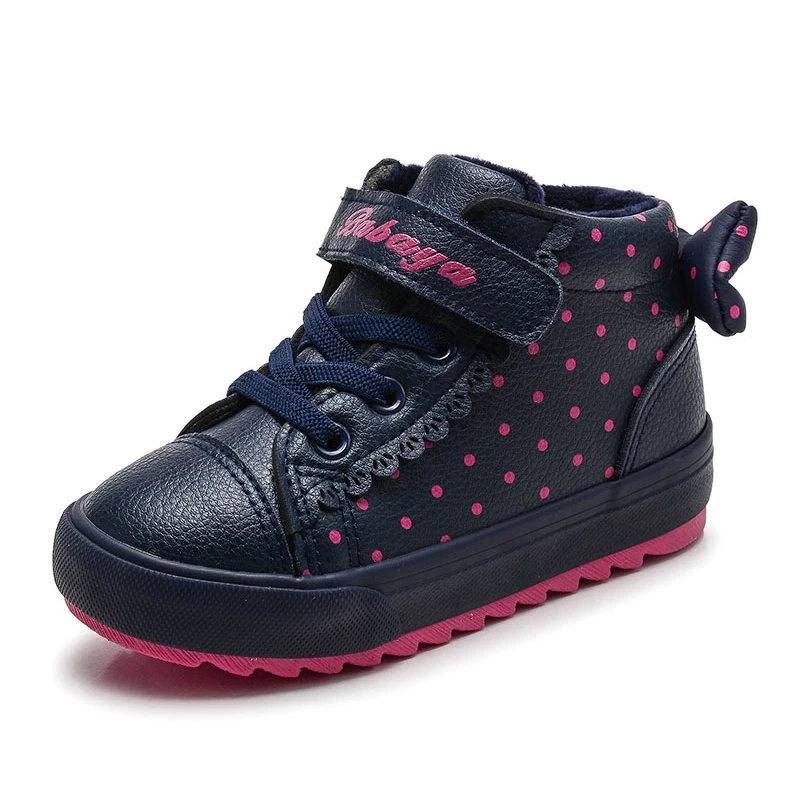 

Kids Boots Girls Boots 2020 Winter Warm Plush PU Leather Baby Girl Shoes Fashion Polka Dot Bow Princess Children Casual Sneakers