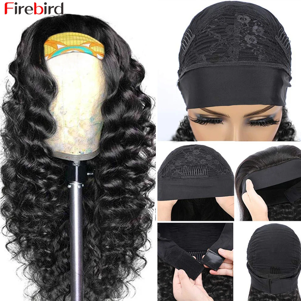 32 дюйма парик с головной повязкой человеческие волосы свободные глубокая волна