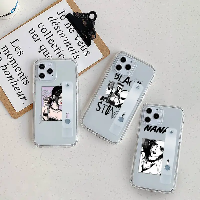 

Nana Osaki Anime Phone Case Wrist Strap For iPhone 7 8 11 12 X XS XR MINI Pro Max Plus Hand Band Transparent Clear capa