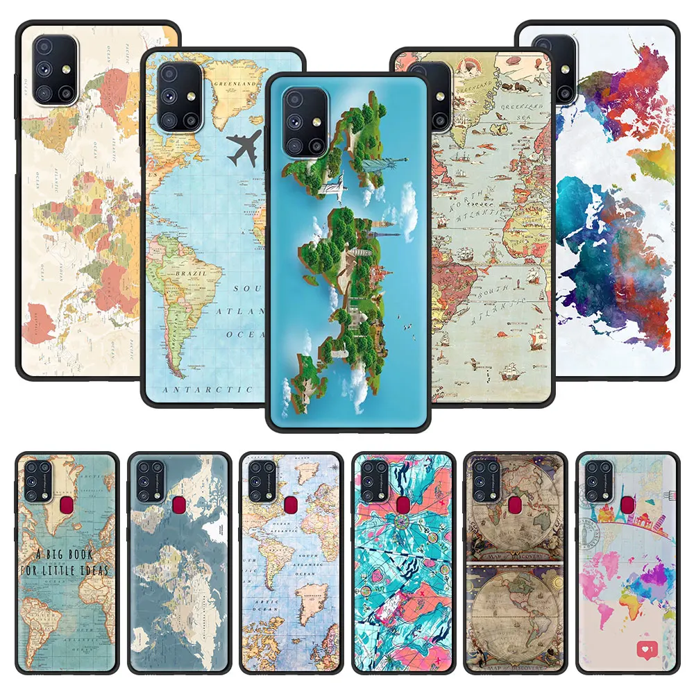 

world map Case For Samsung M31 M51 M31s M30s M21 M11 M01 M62 M52 M42 5G M32 M22 M12 F62 F52 F42 F41 F22 F12 Shell