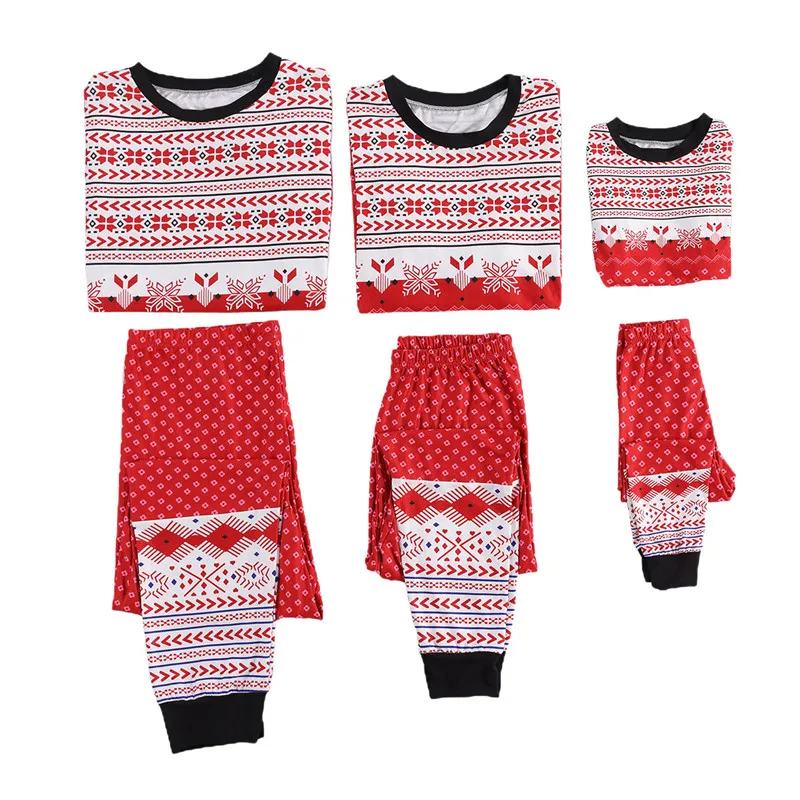 

Christmas Family Pajamas Sets Floral Print Parent-Child Matching Outfits Long Sleeve O-neck T-shirt Long Pants For Men Women Kid