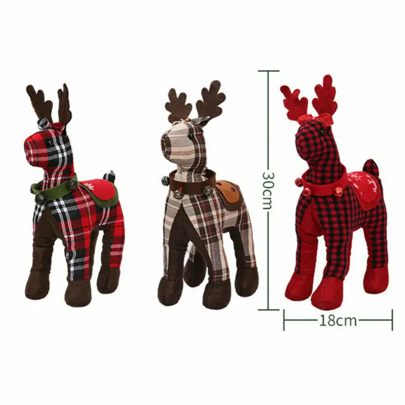 Christmas Plaid Reindeer Lattice Plush Standing Doll Home Window Table Ornament Gift | Дом и сад