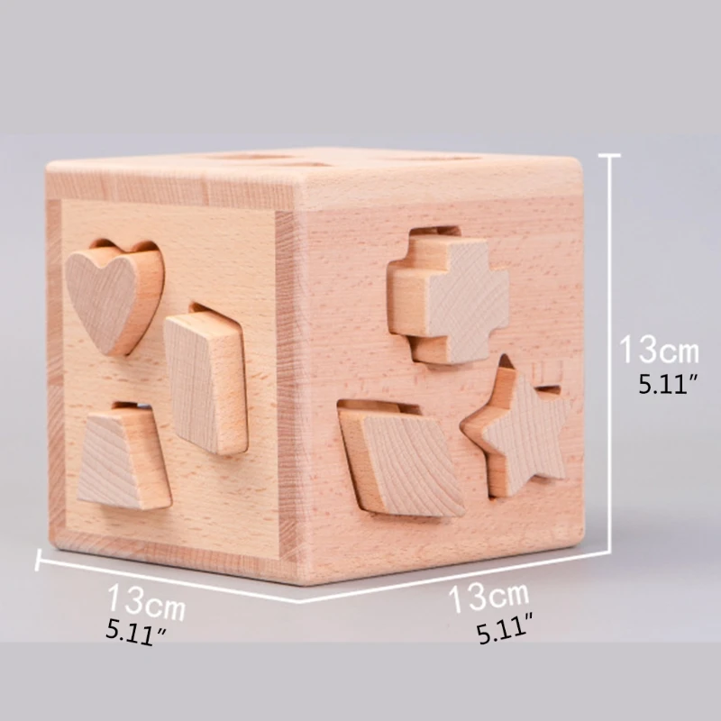 

Kids Wooden Shape Sorter Cube Unpainted Building Block Box Educational Toys Toddler Baby Stacking and Matching Game
