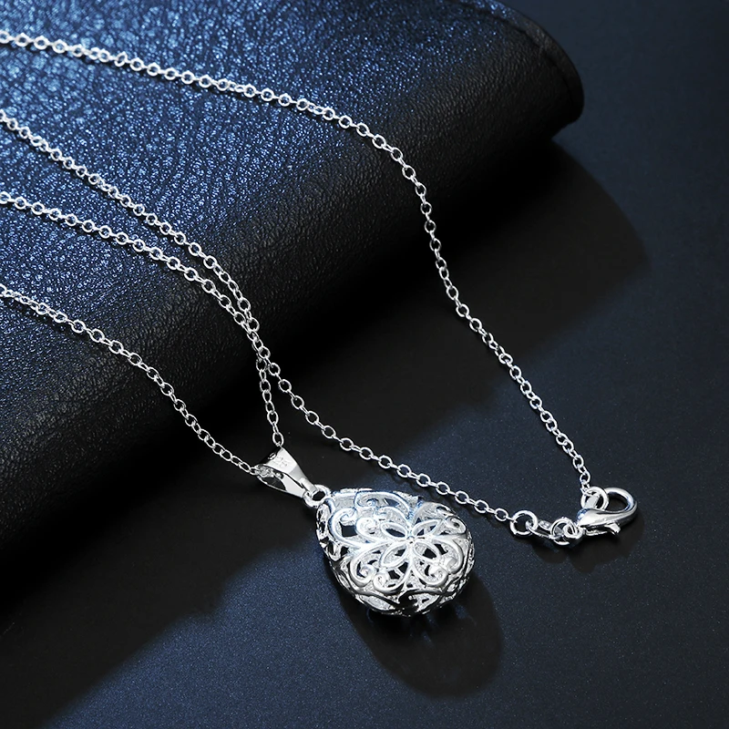 

Street trend 925 Stamped silver Hollow water drop pendant necklaces for women fashion party wedding got engaged jewelry gifts