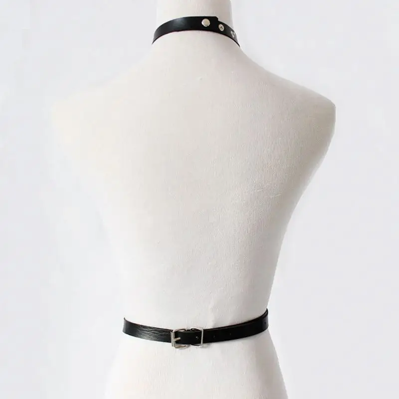 

Womens Punk Faux Leather Harness Waist Belt Adjustable Chest Girdle Body Chain Choker Necklace Jewelry Sexy Cosplay Costume