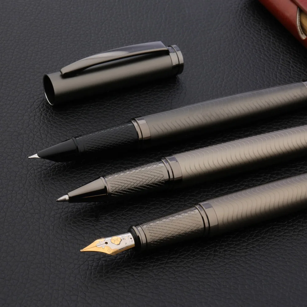 Каллиграфическая перьевая ручка серый металлический подарок для офиса