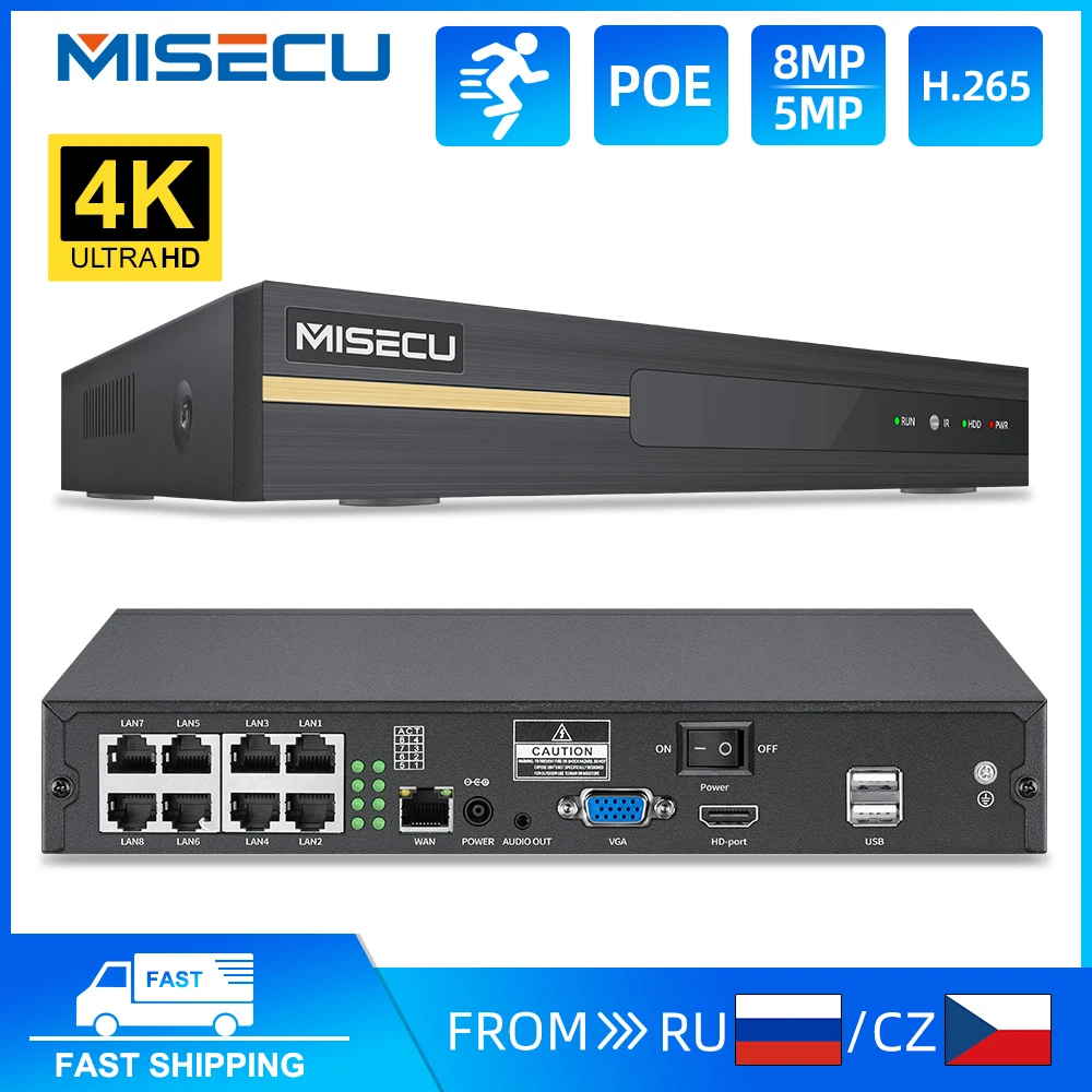 

Сетевой видеорегистратор MISECU Ultra HD POE NVR H.265 5 Мп 8 каналов, IP-камеры видеонаблюдения, система видеонаблюдения P2P Eseecloud APP Push
