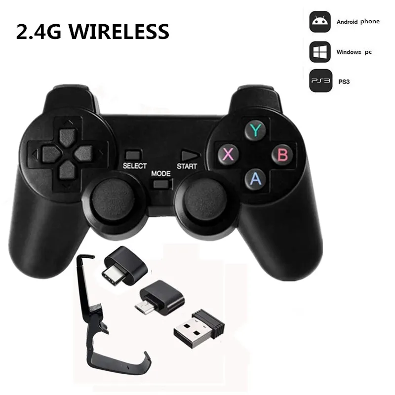 Беспроводной игровой контроллер 2,4G, джойстик с адаптером OTG Micro USB для Android TV Box для ПК PS3, геймпад