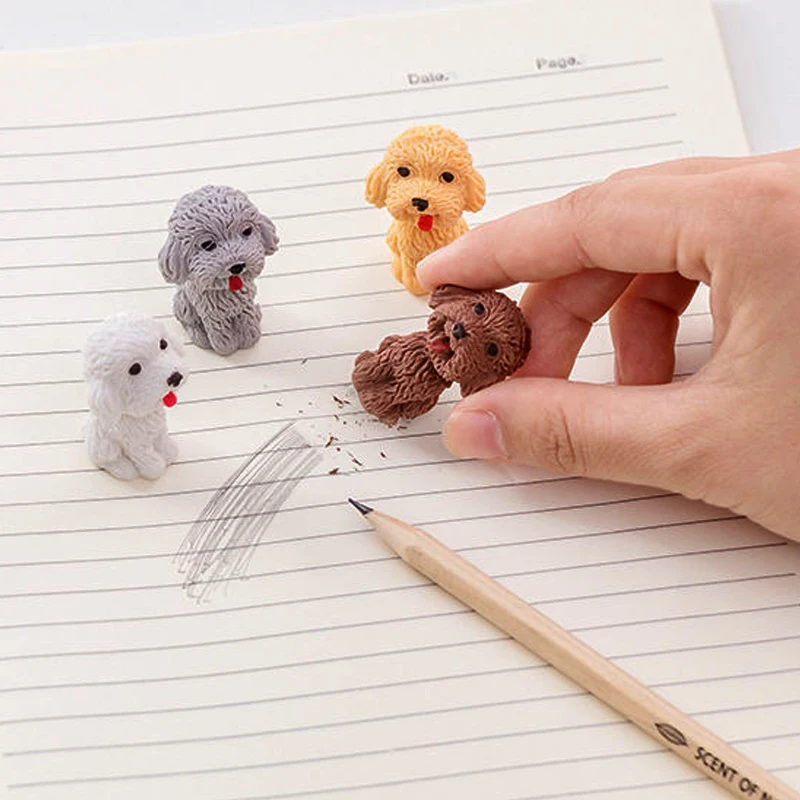 

1 Pcs Creative cute cartoon teddy dog pencil eraser simulation children students learn office stationery correction gifts