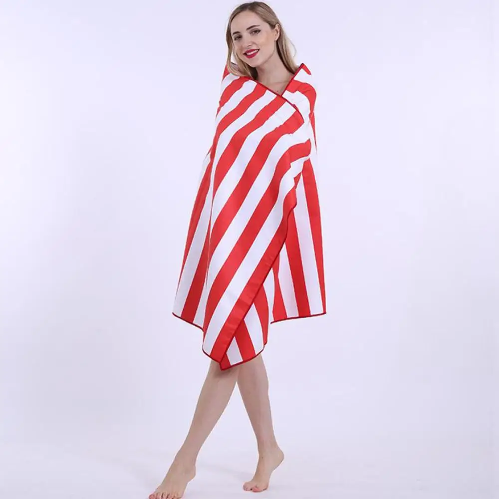 Быстросохнущее абсорбирующее пляжное полотенце двустороннее полосатое для