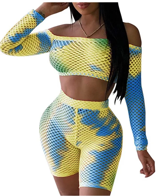 Женские сетчатые облегающие комплекты новый стиль 2020 пикантный укороченный топ