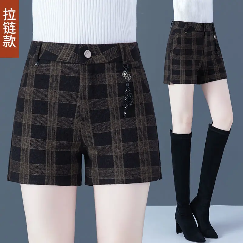 

Shorts Women Woolen Plaid Shorts For Women Autumn And Winter Shorts Bootcut Pants Ropa Mujer