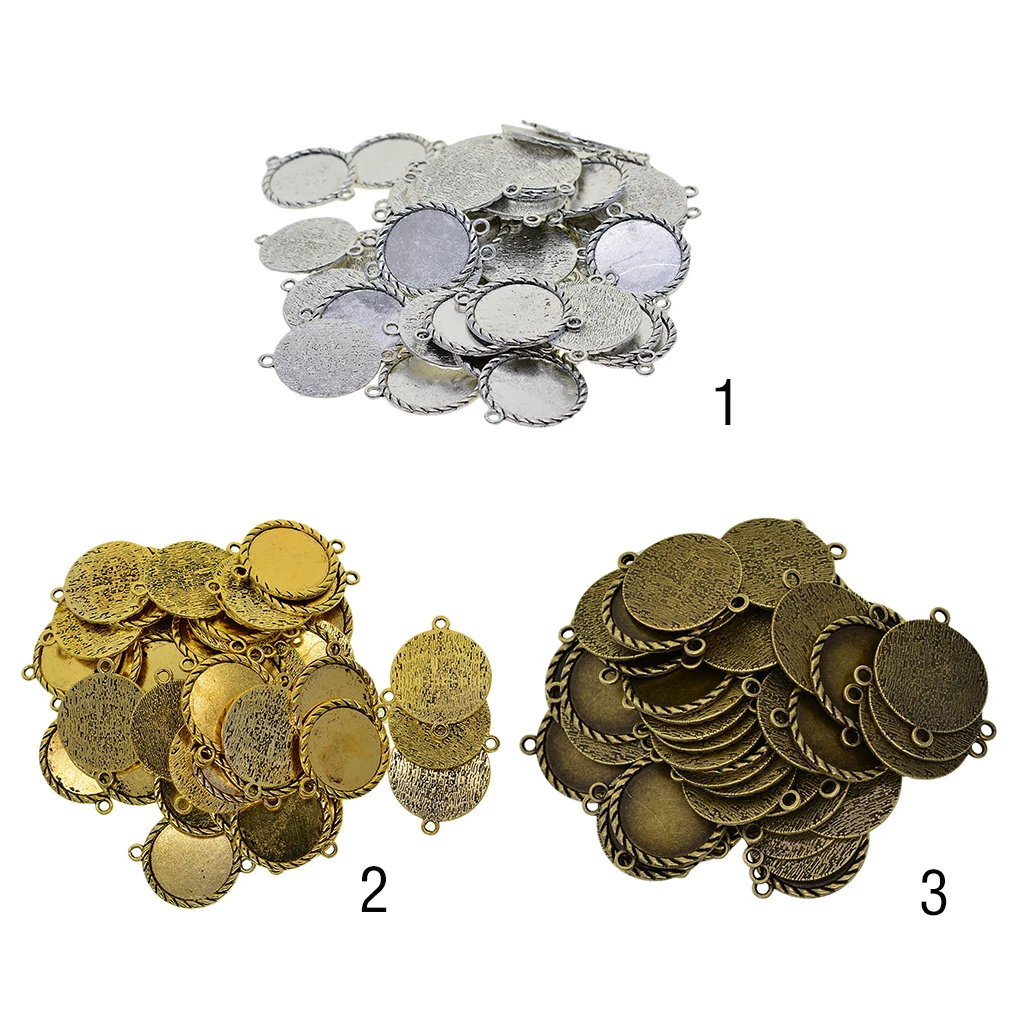 

50 Pcs Metal Pendant Connector Trays Cabochon Settings Bezel Pendant Blanks for DIY Project Jewelry Making