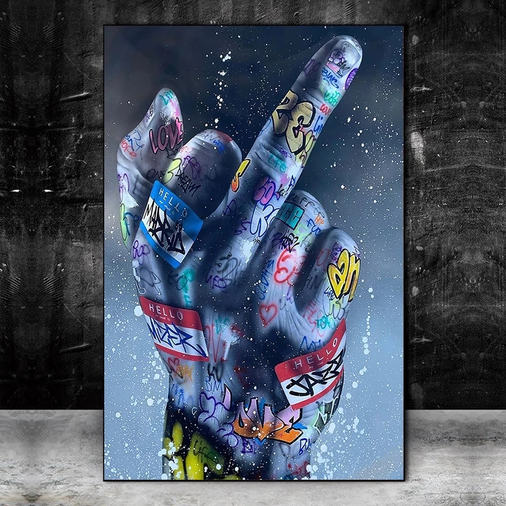 

Middle Finger Gesture Street Art Posters and Prints Graffiti Art Paintings on the Wall Art Canvas Pictures Home Wall Decoration