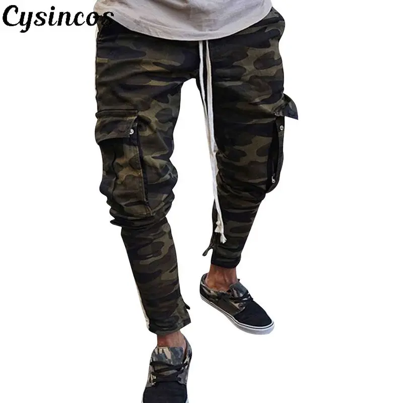 CYSINCOS 2019 мужские многокарманные модные Лоскутные эластичные тонкие джинсы для
