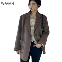 2021 autumn new fashion double sided cashmere womens suit collar jacket woolen woolen coat women polyester solid pockets