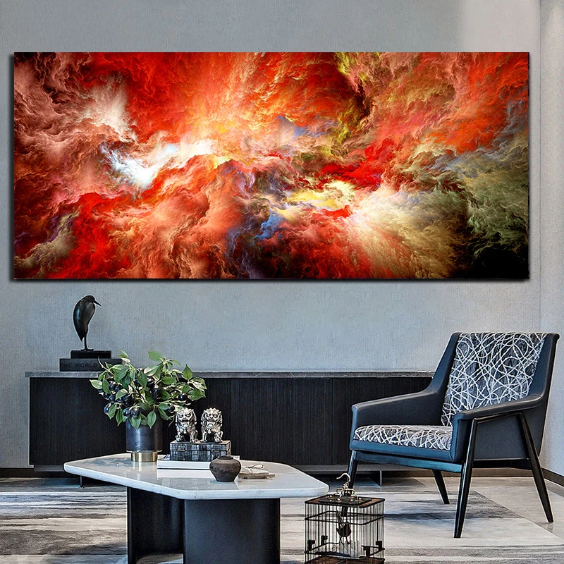 

RELIABLI ART Canvas Modern Art Red Oil Painting Abstract Fire Cloud Independe Wall Picture for Living RoomPoster and Print