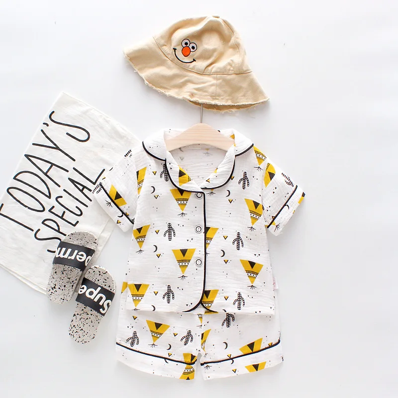 

Summer Cotton Children Pajamas Set Kids Homewear Short Sleeve Pajamas Set Girls Sleepwear Casual Boys Tracksuit Loungewear Suit