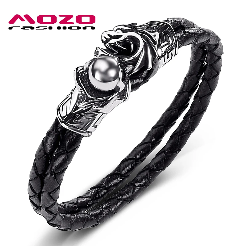 

2020 New Men Jewelry Black Genuine Leather Bracelet Stainless Steel Punk Dragon Claw Beads Women Bangles
