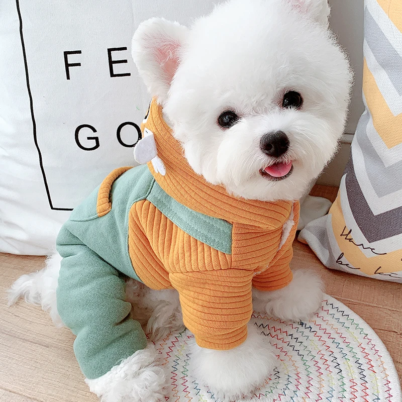 Утолщенная зимняя одежда для собак комбинезон с милым крылом теплый пуховик