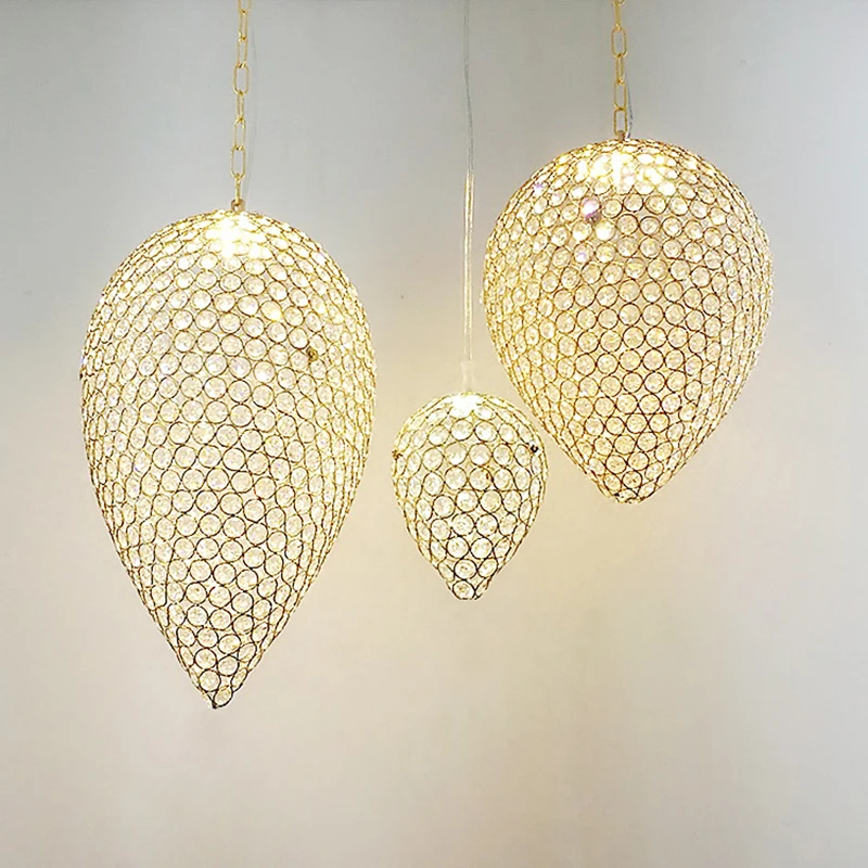 

Modern Brief Crystal E27 LED Pendant Light Home Deco Golden Iron Dinning Room Bedroom Living room Indoor Hainging lamp