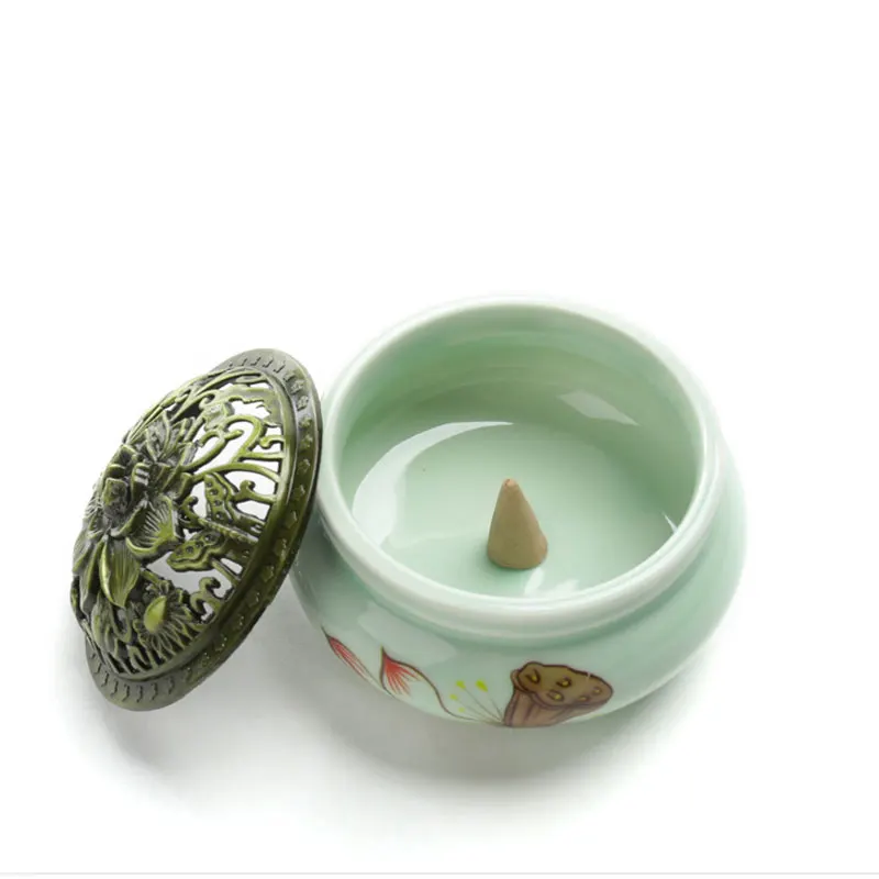 Керамический держатель для благовоний с крышкой лотоса красивая картина ручной