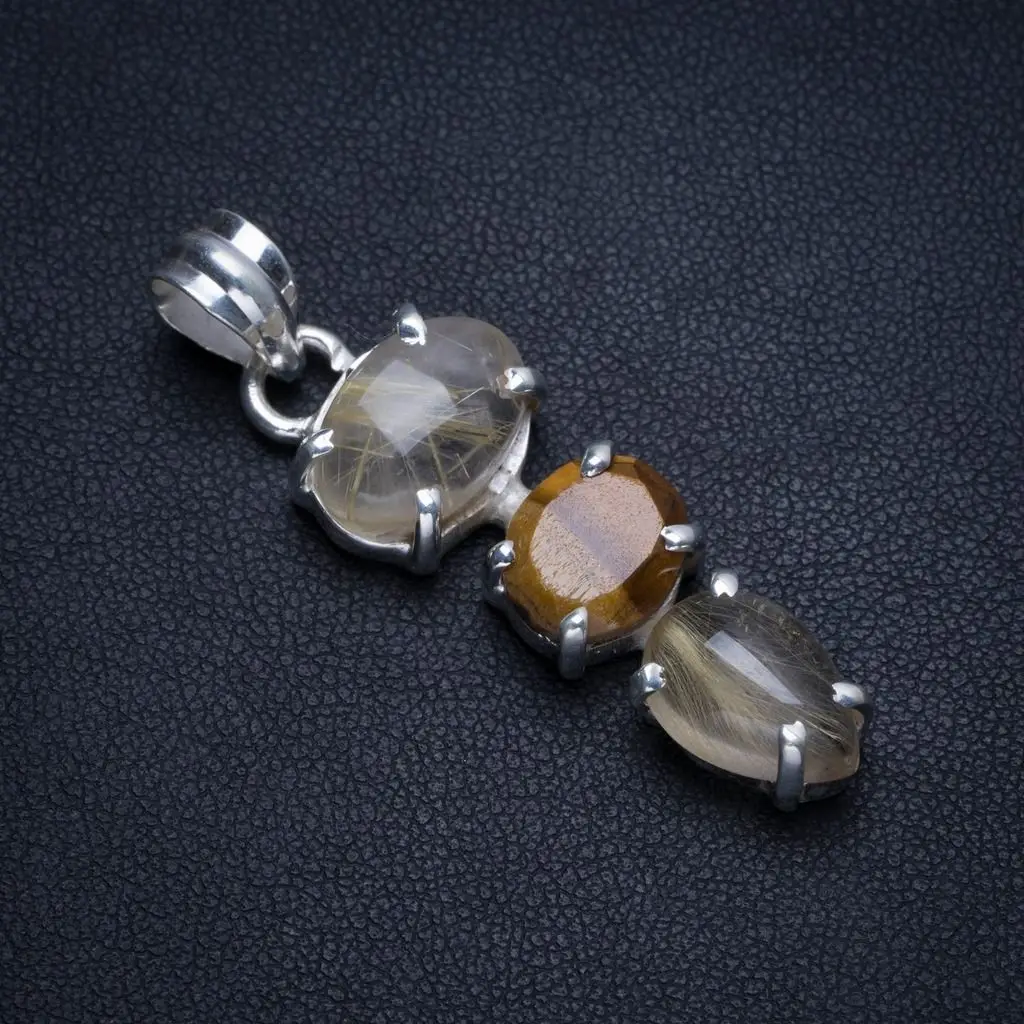 Натуральный Золотой рутиловый кварц и тигровый глаз Ручной Работы Бохо 925 пробы