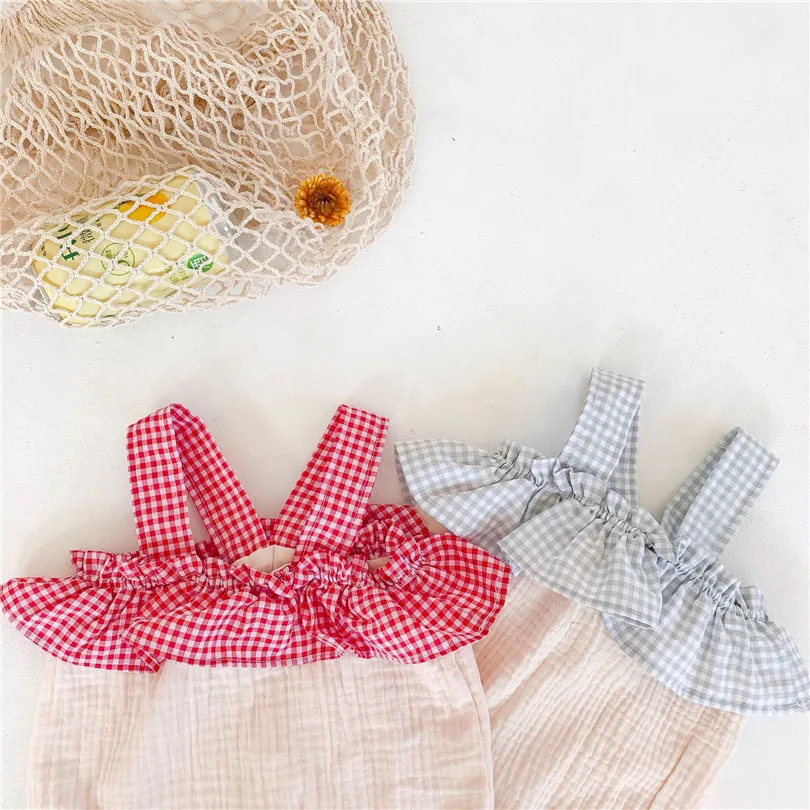 

Newborn Baby Girl Romper Summer Infant Baby Romper Jumpsuit Overalls Plaid Baby Sunsuit Sleeveless Cotton Princess Baby Clothes
