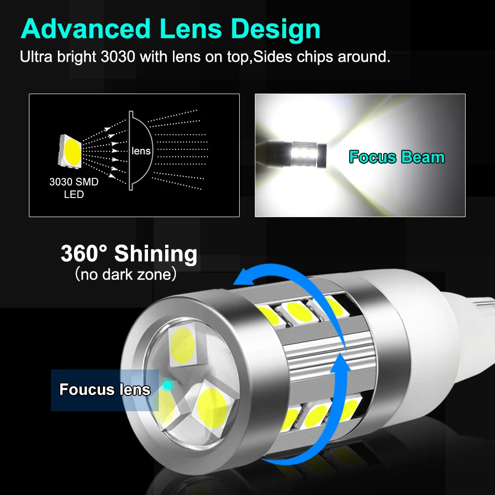 2 шт. светодиодные лампы T15 W16W 15SMD 3030 чипы 920 921 912 светодиодная лампа заднего хода
