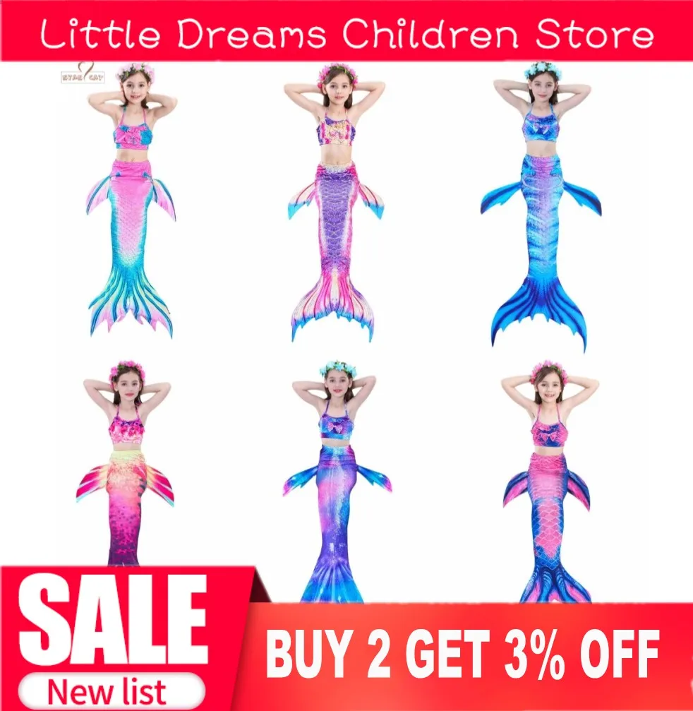 Новинка купальник с хвостом Русалочки года 3 шт./компл. Детский для девочек