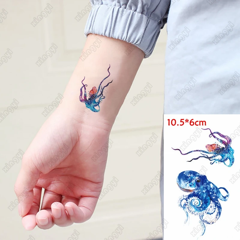 

Водостойкие Временные татуировки-наклейки, цветные, морские, осьминоги, детские, для девочек, татуировки, имитация искусственной кожи для м...