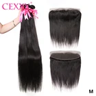 Пряди CEXXY с фронтальным прямым перуанским переплетением волос, пряди с 13x4 фронтальным швейцарским кружевом, наращивание человеческих волос естественного цвета