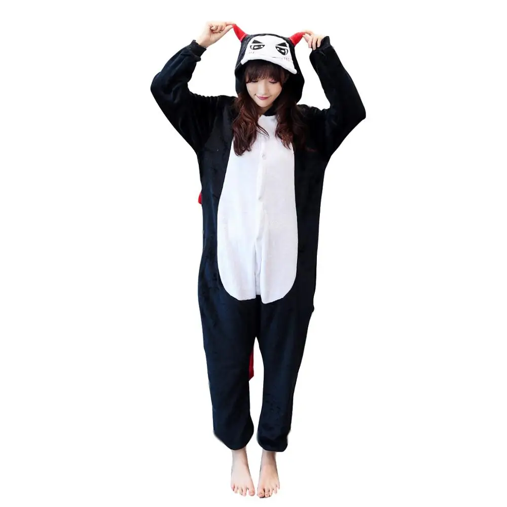 Unisex Adults Animal Pajamas Anime Onesie Black Demon Flannel Cartoon Cute Warm Cosplay Sleepwear