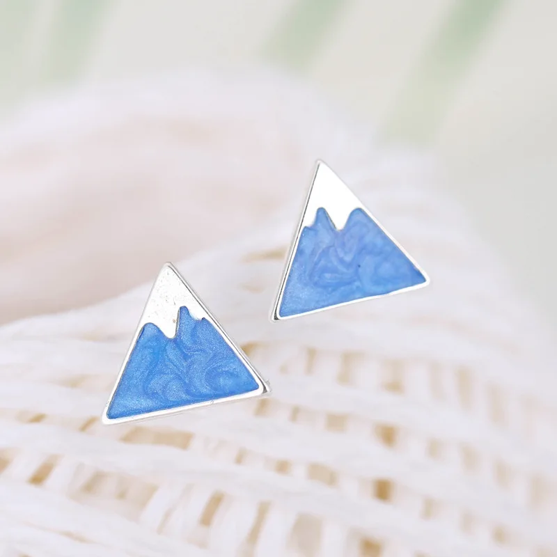 

925 Sterling Silver Triangle Stud Earrings For Women Jewelry Pendientes eh715
