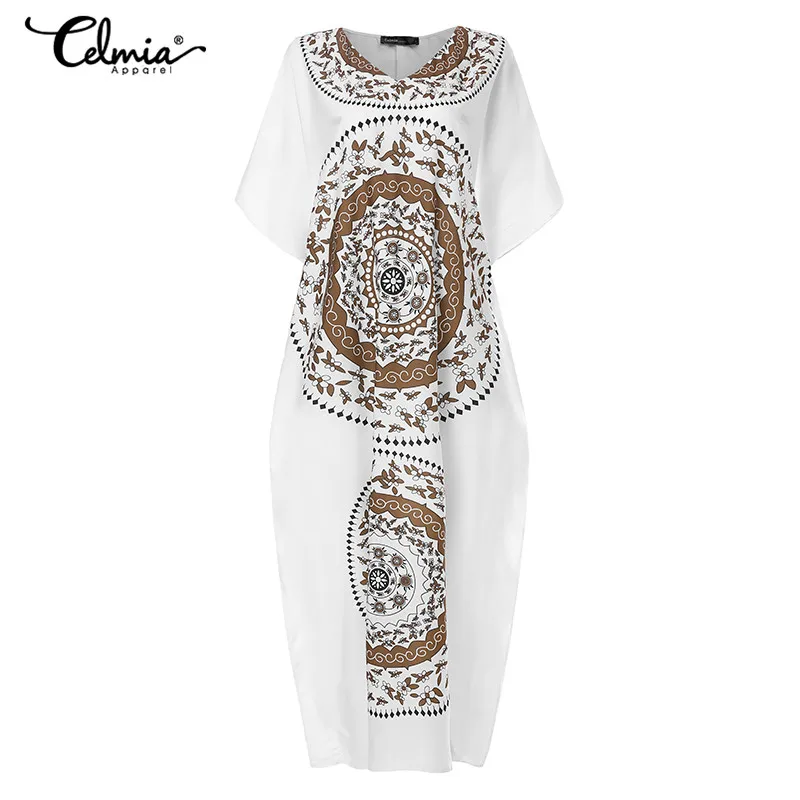 Celmia Kaftan Dress 2020 Women Summer Vestidos Sexy Sleeve Party Maxi Robe Femme Retro Print Shirt Sundress S-5XL | Женская одежда