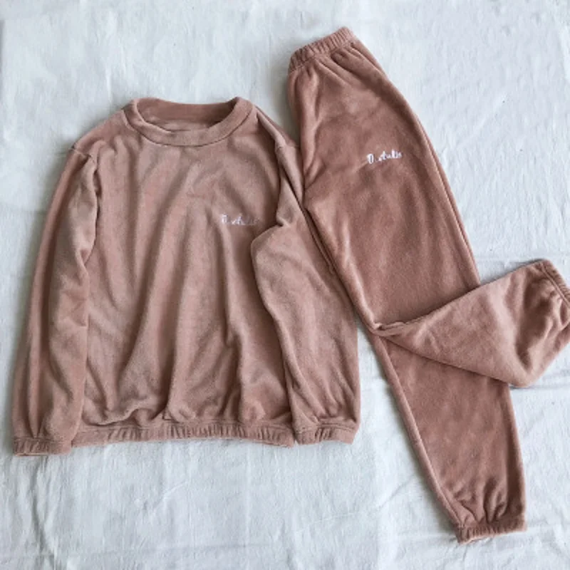 Зимние Женские Фланелевые бархатные пижамные комплекты одежда для сна плотная