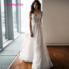 Свадебное платье в стиле бохо, ТРАПЕЦИЕВИДНОЕ кружевное платье на бретелях-спагетти с открытой спиной и аппликацией, платье невесты со шлейфом, 2021