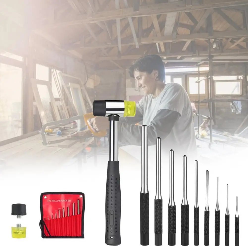 

9PCS/Lot Roll Pin Punch Kit Large Knurled Handle High Hardness Hand Tools Woodworking Storage Pouch Roll Pin for Watchmakers