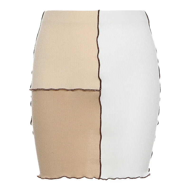 

Women Fashion Patchwork Stitch Skirt Summer Sexy High Waist Bottoms Color Block Ruffle Slim Mini Skirts Streetwear