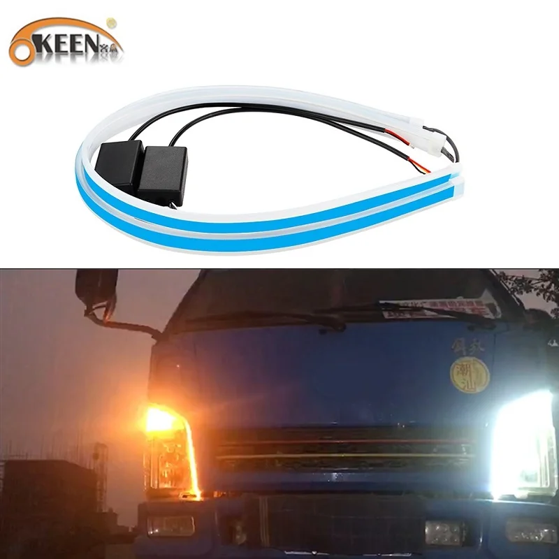 

OKEEN 2pcs 24V Waterproof Flexible Universal Truck Led DRL Daytime Running Light Flowing Turn Signal Lights For Truck Car Lights