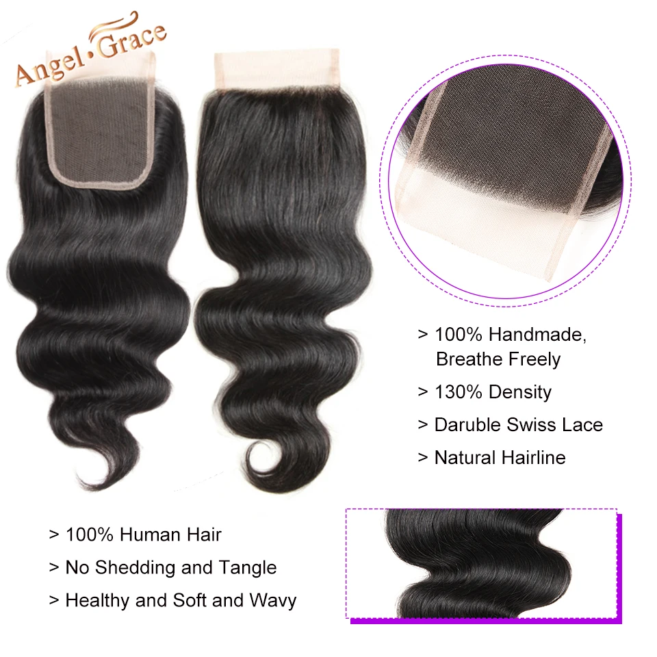 Angel Grace Hair Store малазийские объемные волнистые человеческие волосы пучки с закрытием 3 пучка с закрытием Remy человеческие волосы естественного цвета