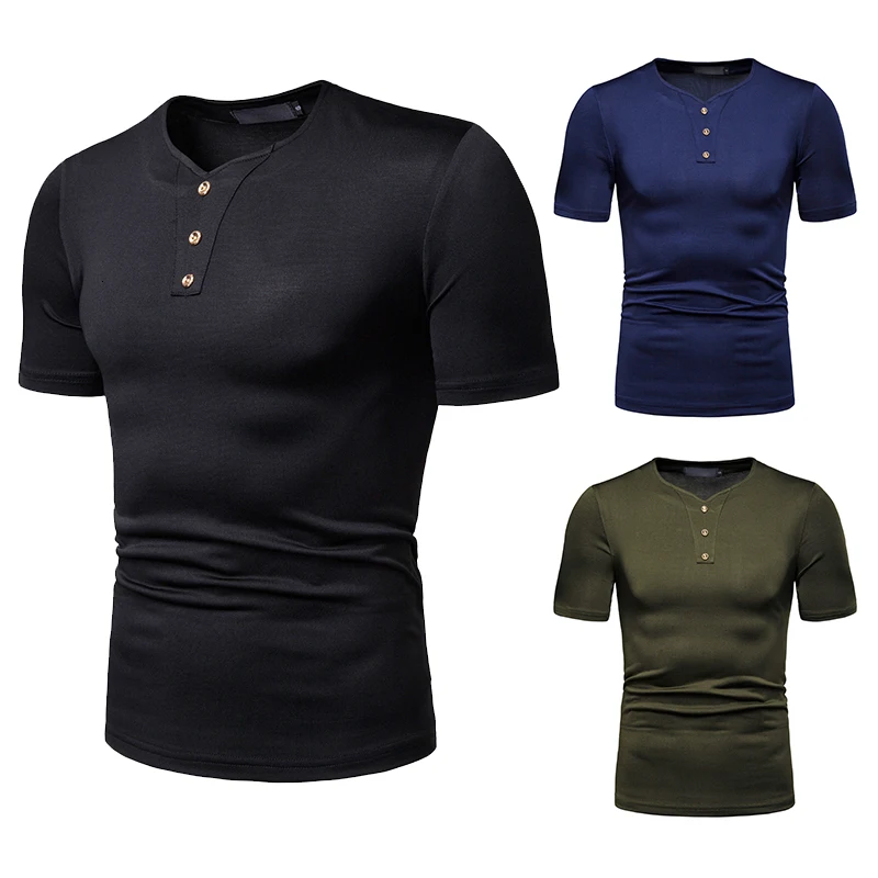 

New men's fashion summer personality V collar short sleeve T-shirt, fitness sports casual loose short sleeve T-shirt