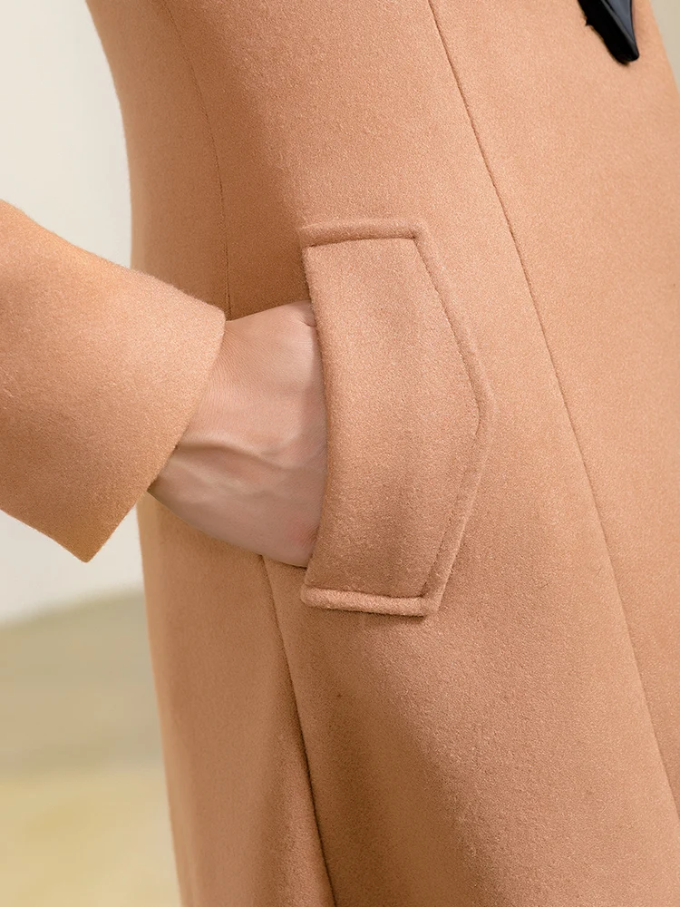 

2020 New Autumn Winter Women Outwear Thick Cashmere Overcoat Pure Color Stand Collar Single Breasted Wool Blends Coat for Mujer