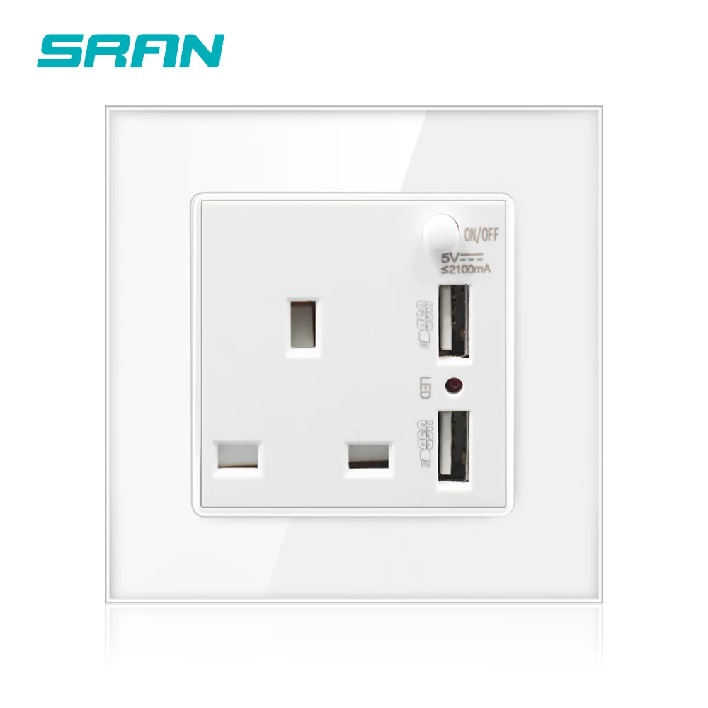 SRAN Британский стандарт розетки 2USB быстрой зарядки интерфейс Безопасный и эффективный переключатель гнездо