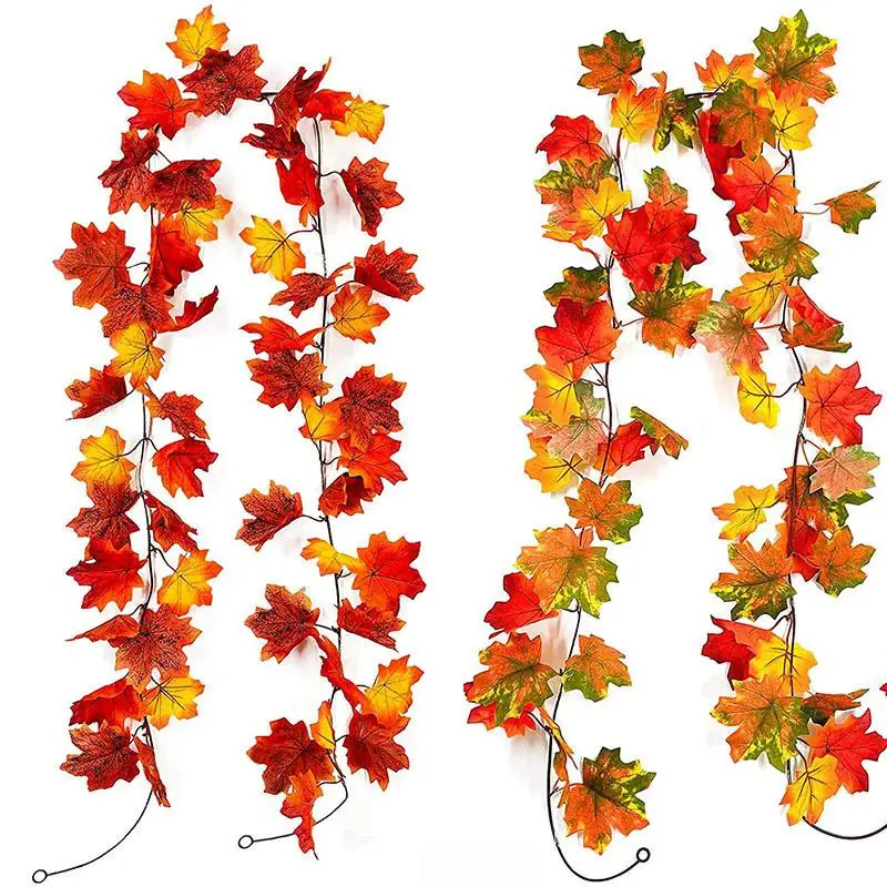 

2 шт. Осенняя гирлянда с кленовыми листьями, Осеннее подвесное растение для дома, сада, стены, двери, декорация для камина