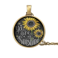 sunflower you are my sunshine jewelry accessories sunflower cabochon glass pendant sweater chain necklace handmade fashion gifts