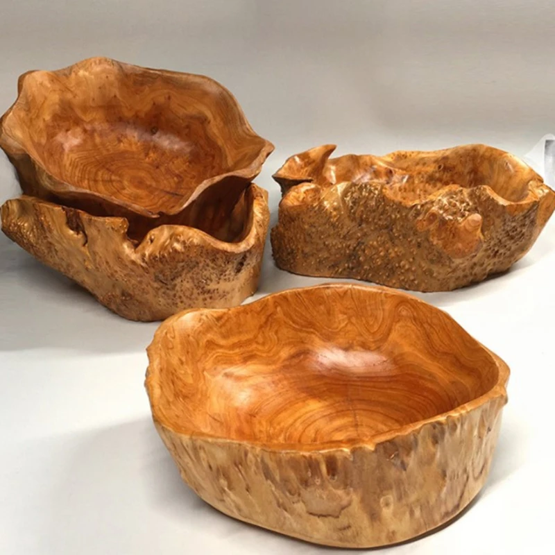 

Wooden Bowl Fruit Plate Handmade Natural Wood Salad Serving Tray Sushi Snack Bread Dessert Bowls Home Decoration
