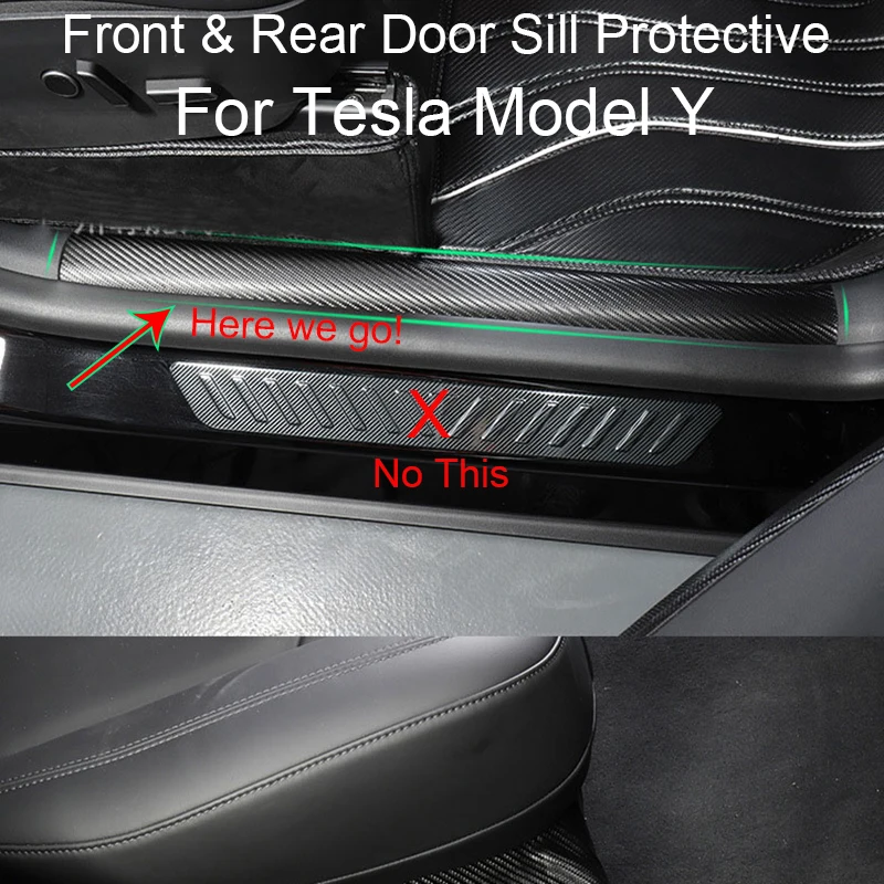 

Car door Sill Anti Kick Pad For Tesla Model Y Carbon Fiber Front & Rear Door Sill Protective Hidden protection 4pcs/set